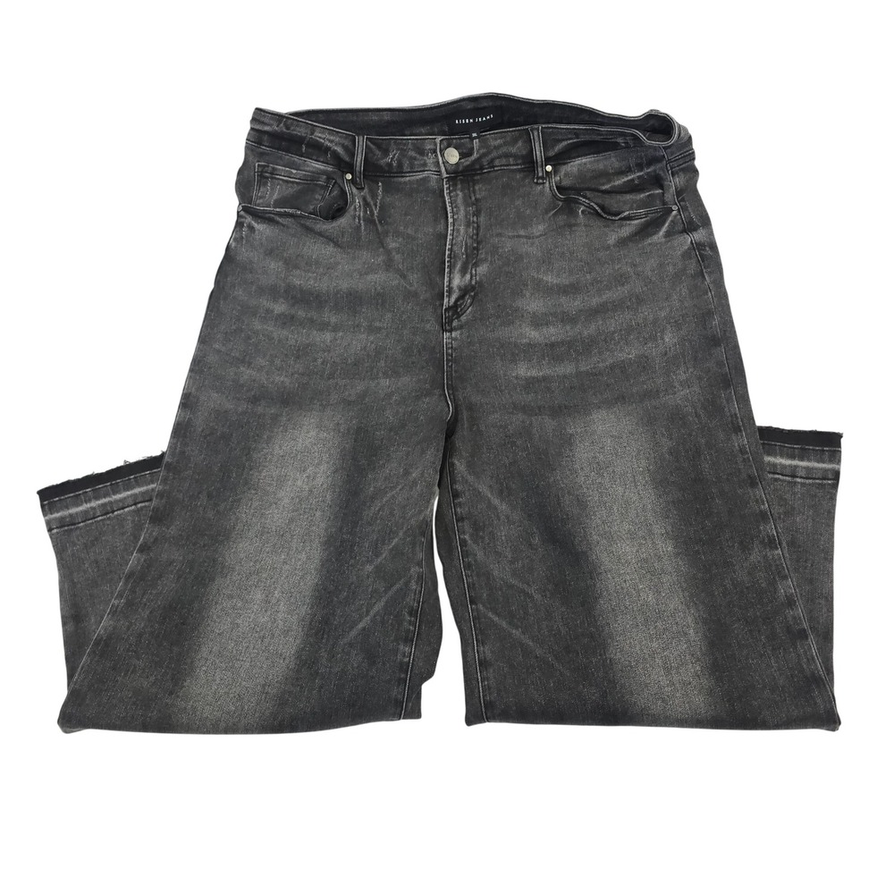 RISEN JEANS Women Black‎ Wash Wide Leg Cropped Jeans Distressed Raw Hem Size 3XL